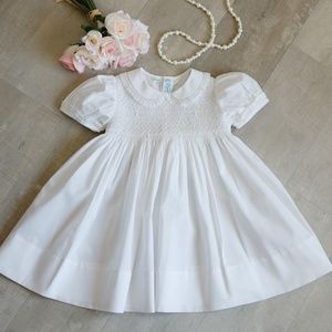 Girls Lacey Smocked Dress White Heirloom Feltman Brothers Flower Girl NWT